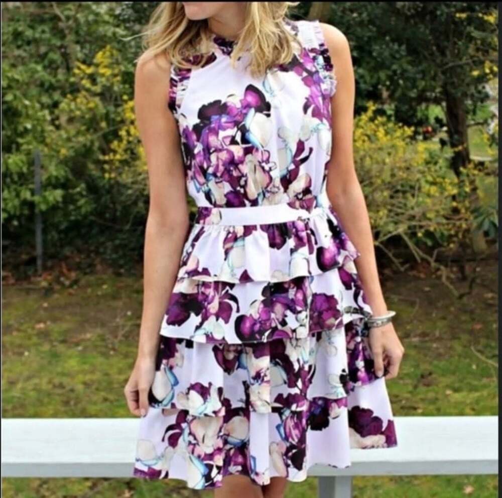 Banana Republic Sleeveless Tiered Ruffle Watercolor Floral Mini Dress Size 4